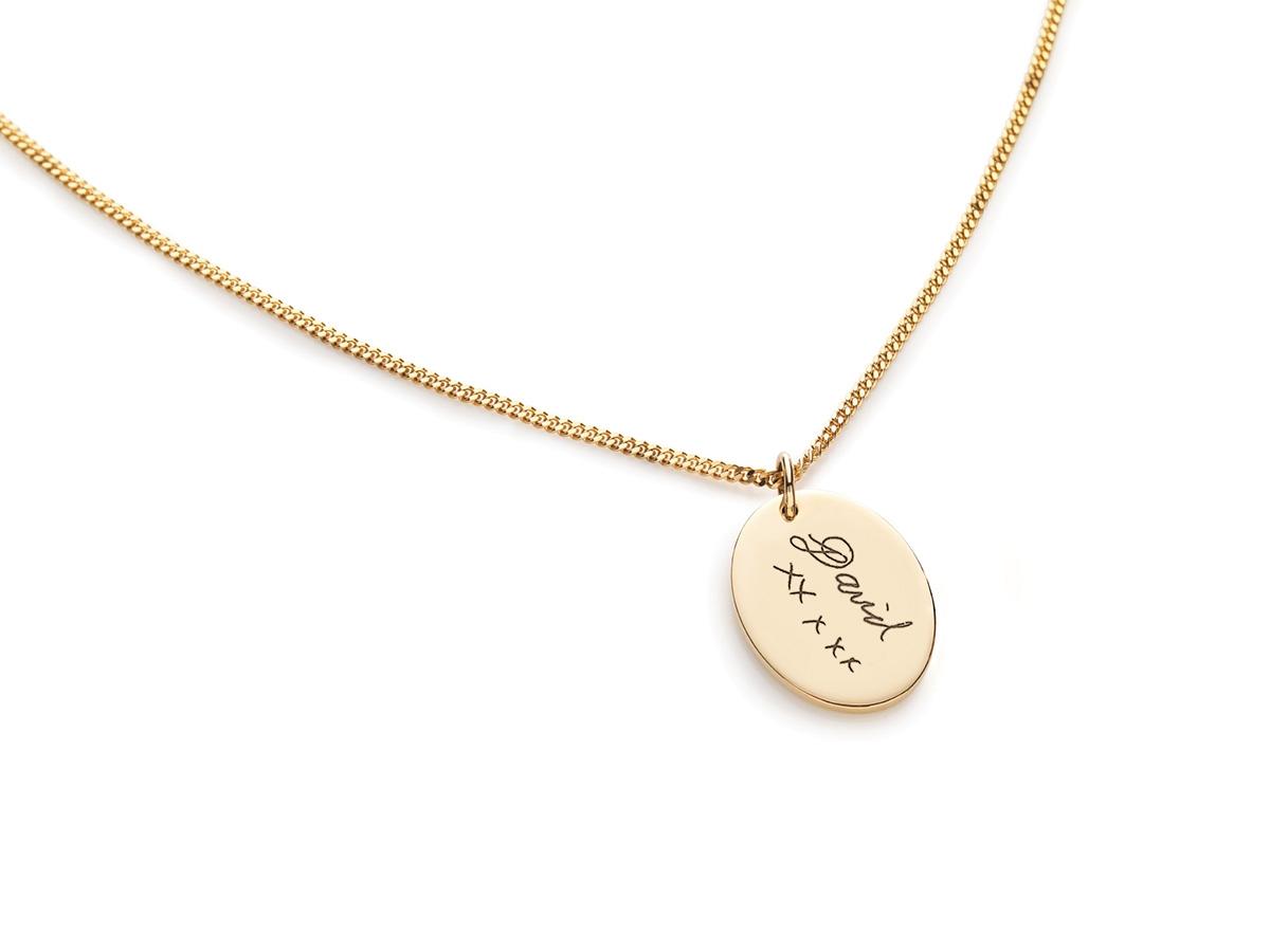 Engraved Handwriting Necklace – Gilded Sapphire